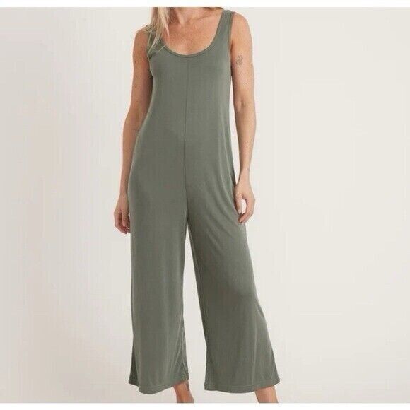 Marine Layer Luxe Rib Jumpsuit Womens Size XL Green Ankle Wide Leg Romper NEW! - Picture 2 of 15